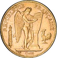Effigie 100 Frs type Génie Or Pile, republique française sceptre napoléonien ange contitutution coq 