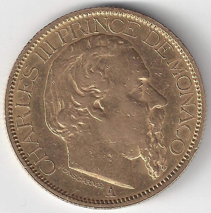 Effigie 100 Frs Charles III de Monaco Pile, charles III prince de monaco ponscarme A  - charles III;prince de monaco;ponscarme;A