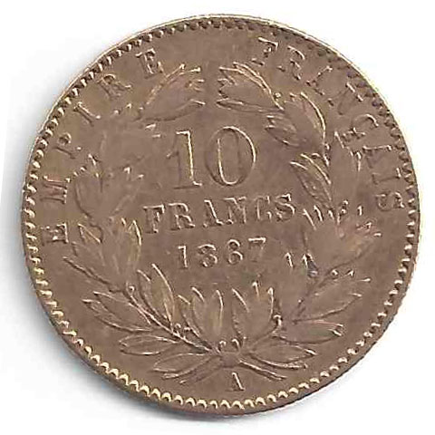 Effigie Napoléon III 10Frs Face, Empire Français 10 Francs 1867  Laurier  A 