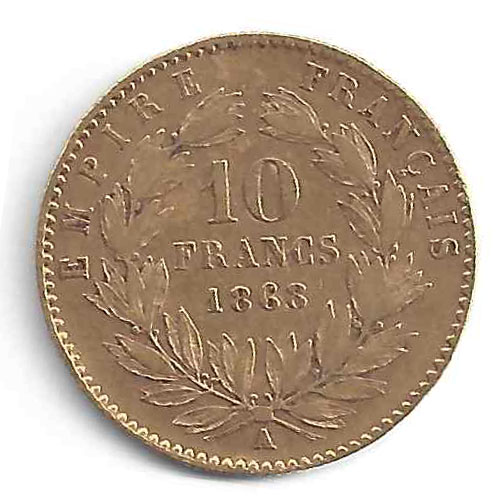 Effigie Napoléon III 10Frs Face, Empire Français 10 Francs 1868  Laurier  A 