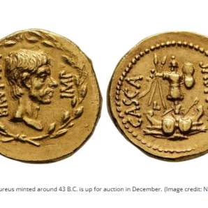 A vendre: une pièce d’or rarissime à l’effigie de Brutus, l’assassin de Jules César.
