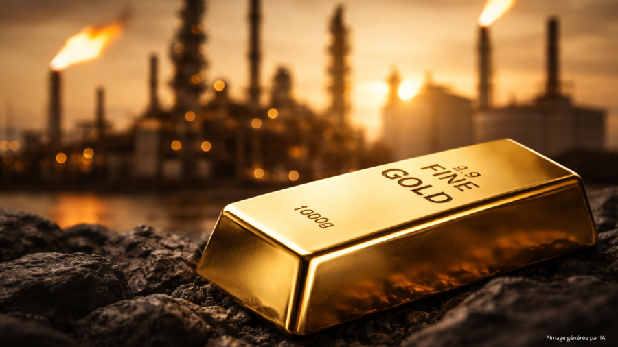 lingot d'or devant une raffinerie
